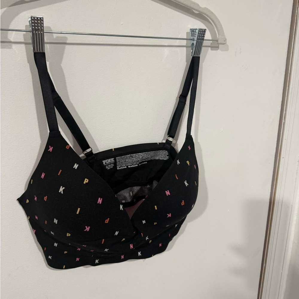 PINK Victoria's Secret Black Bra with Colorful Letters